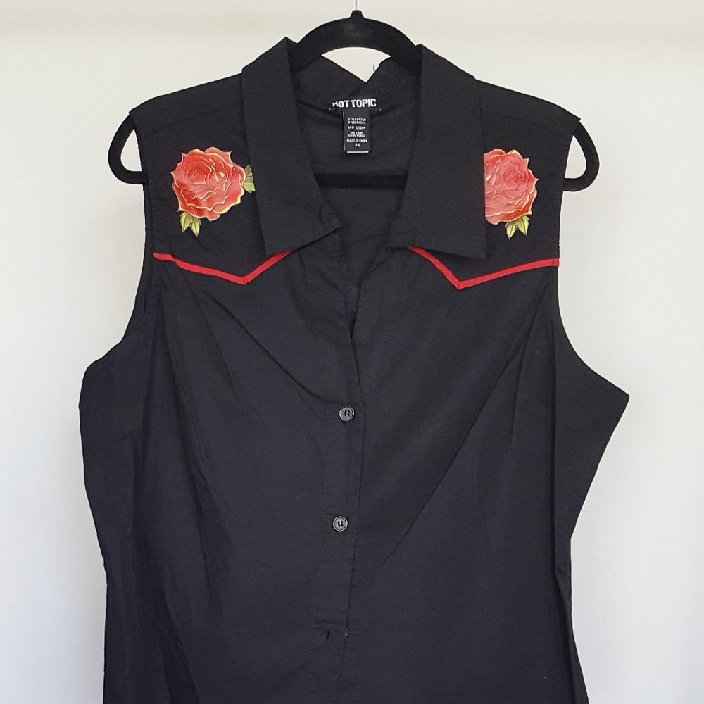 HOT TOPIC Shirt 3X Sleeveless Tie Waist Tattoo Devil Girl